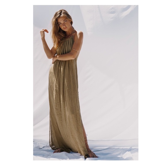 New! Grecian Margarita Open Back Halter Maxi Dress with Side Slits in Pink - Picture 5 of 15